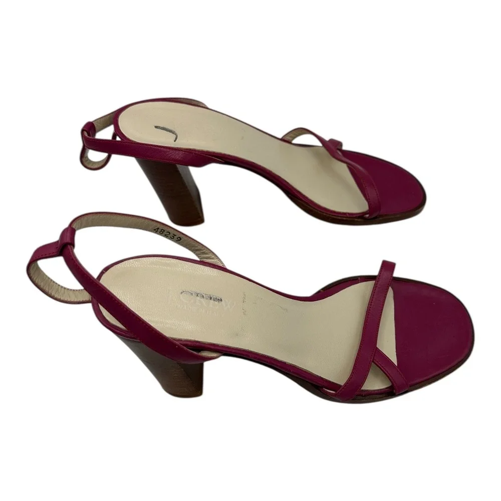 J‎ CrewChic Women's Magenta Leather Slingback Block Heel Sandals Size 7 Italy